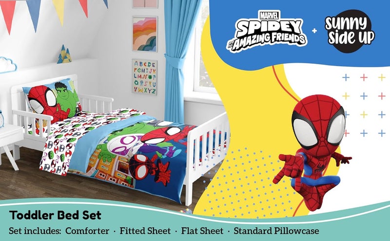 Sunny Side Up Marvel Spidey & His Amazing Friends Toddler Comforter Set - 4 Piece Preschool Bedding Includes Comforter, Sheets & Pillow Cover – Super Soft Superheroes Microfiber Bed Set - Image 2